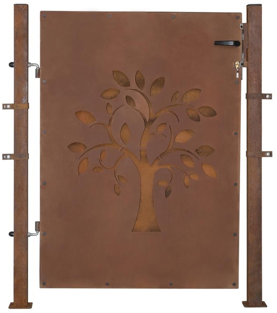 Gartentür Zauntür Gartentor 120 cm Rost Hoftor Hoftür Gartenpforte Baum Design Bild 1