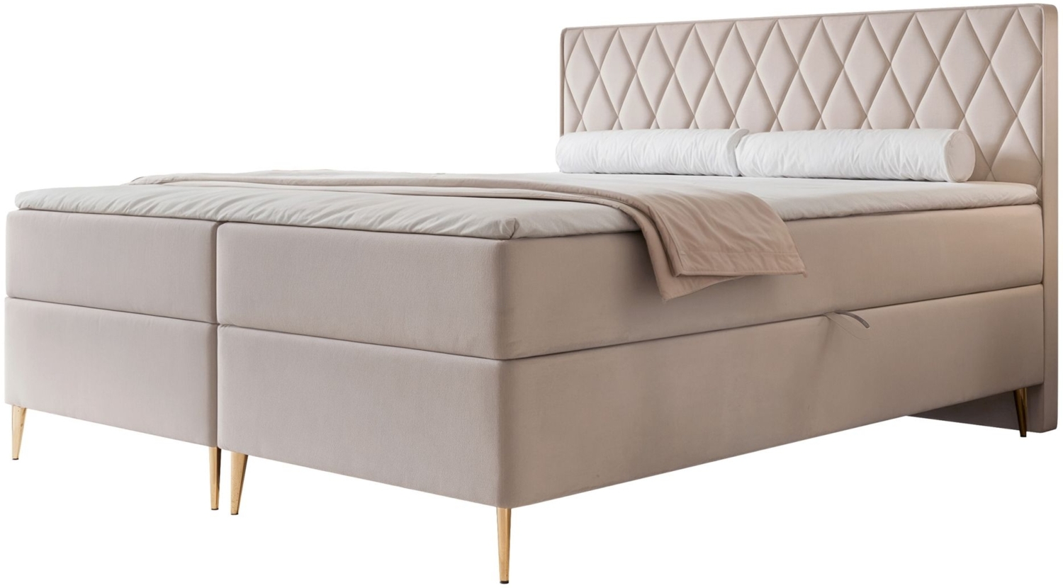 Selsey 'Caresso' Boxspringbett mit Bonellmatratze, Topper, Velours, greige, 180x200 cm Bild 1