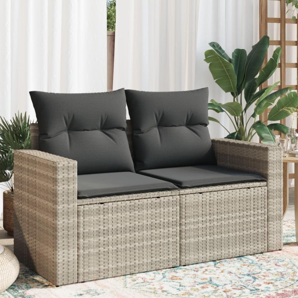 vidaXL Gartensofa mit Kissen 2-Sitzer Hellgrau Poly Rattan 366195 Bild 1