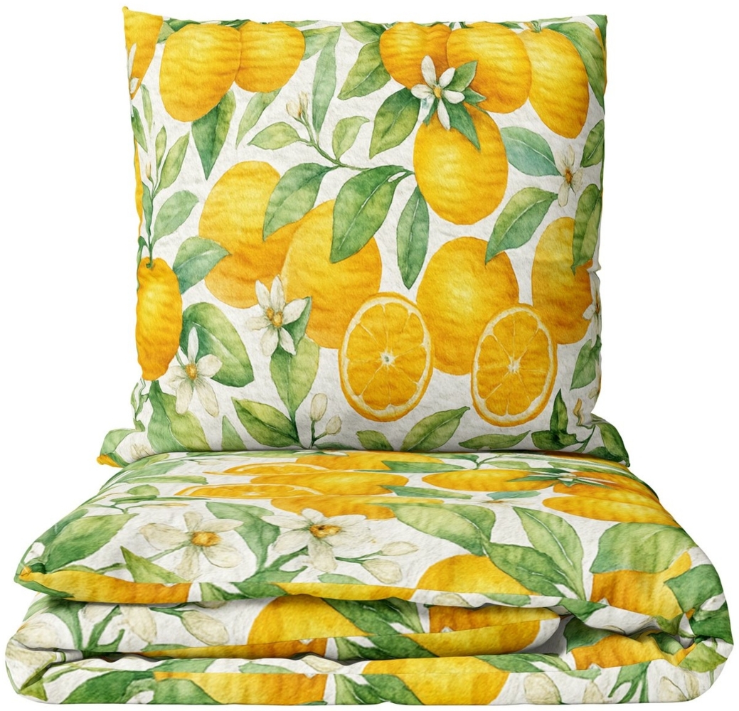 Leonado Vicenti Bettwäsche 135x200cm, 155x200cm und 155x220 cm, Seersucker, 4 teilig, mediterranes Design mit Orangen, bügelfrei Bild 1