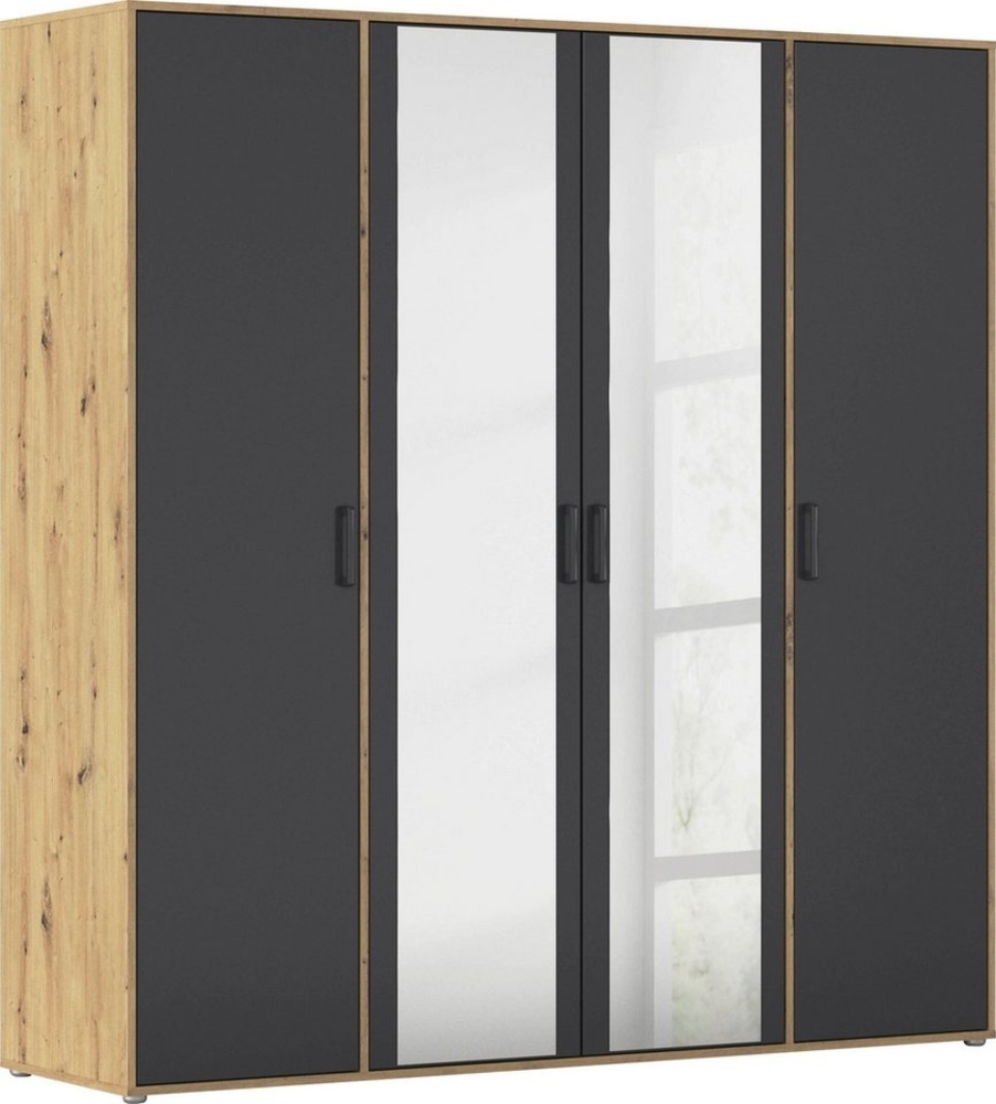rauch Drehtürenschrank Kleiderschrank Schrank Garderobe Wäscheschrank VOYAGER (in 3 verschiedenen Ausstattungen BASIC/CLASSIC/PREMIUM) mit modernen Griffen in Graumetallic und Spiegel Bild 1