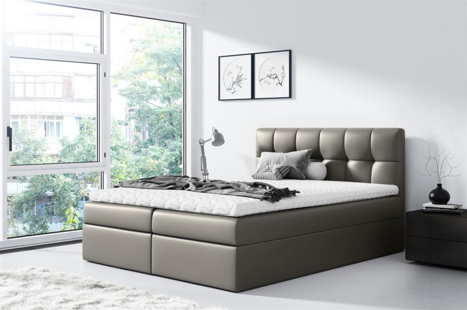 Boxspringbett Schlafzimmerbett CARMEN 180x220cm Kunstleder Grau Bild 1