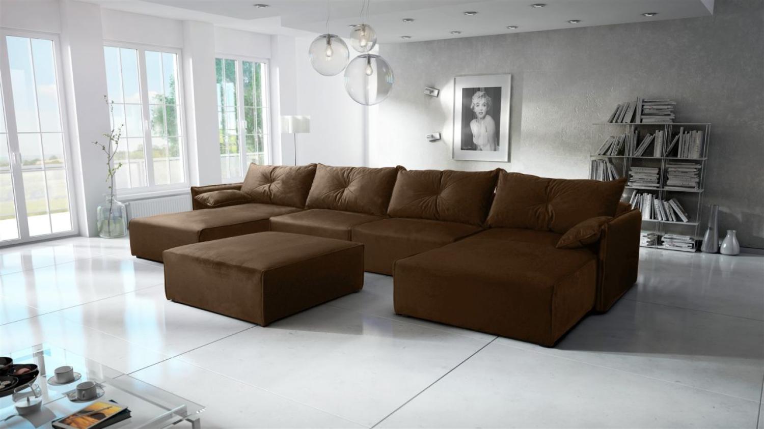 Wohnlandschaft mit Schlaffunktion HUNTER in Stoff Royal Braun Inkl. Hocker Bild 1