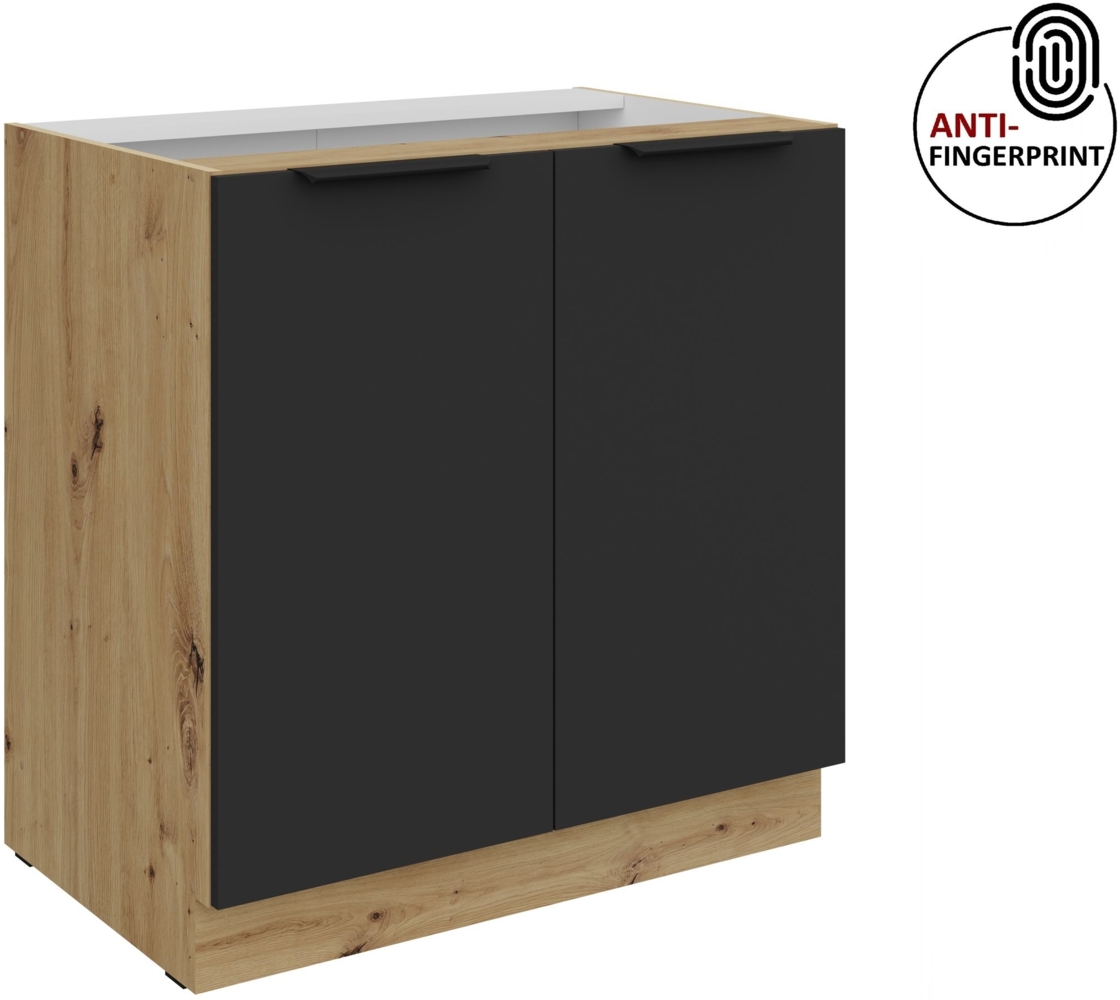 Küchen Unterschrank 80 cm Küche ARIA Schwarz ultra matt + Eiche Artisan matt, hochwertige Fronten mit Anti Fingerprint Beschichtung Küchenzeile Küchenblock Bild 1