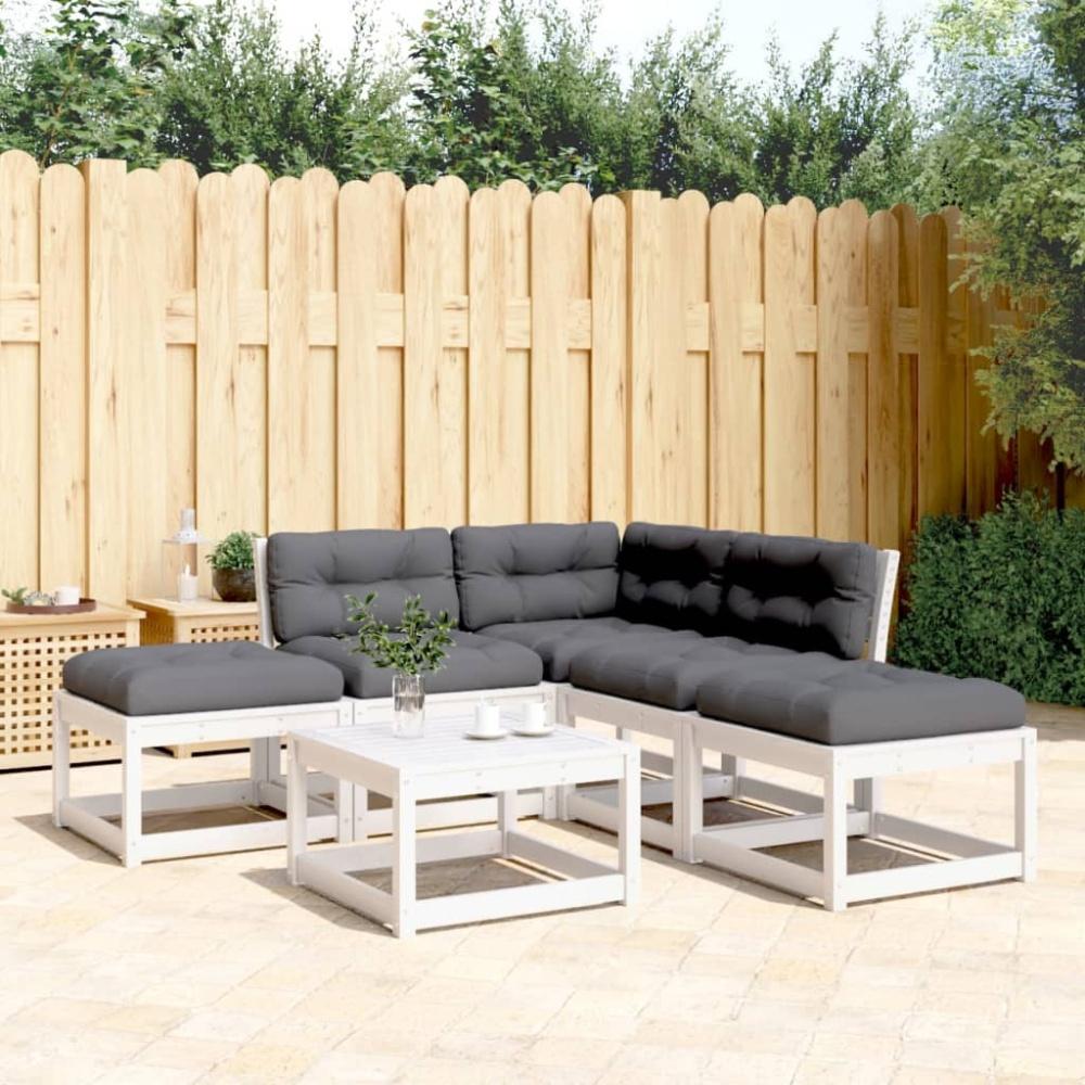 vidaXL 5-tlg. Garten-Sofagarnitur mit Kissen Weiß Massivholz Kiefer 3216961 Bild 1