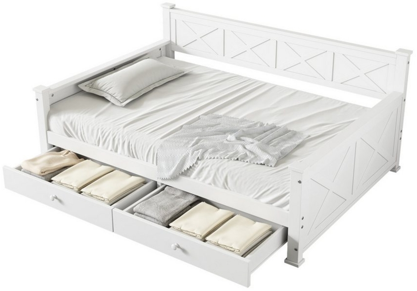 TavilaEcon Holzbett Flachbett Einzelbett, 2 Schubladen, Minimalistisch, 90x200cm (Ohne Matratze) Bild 1