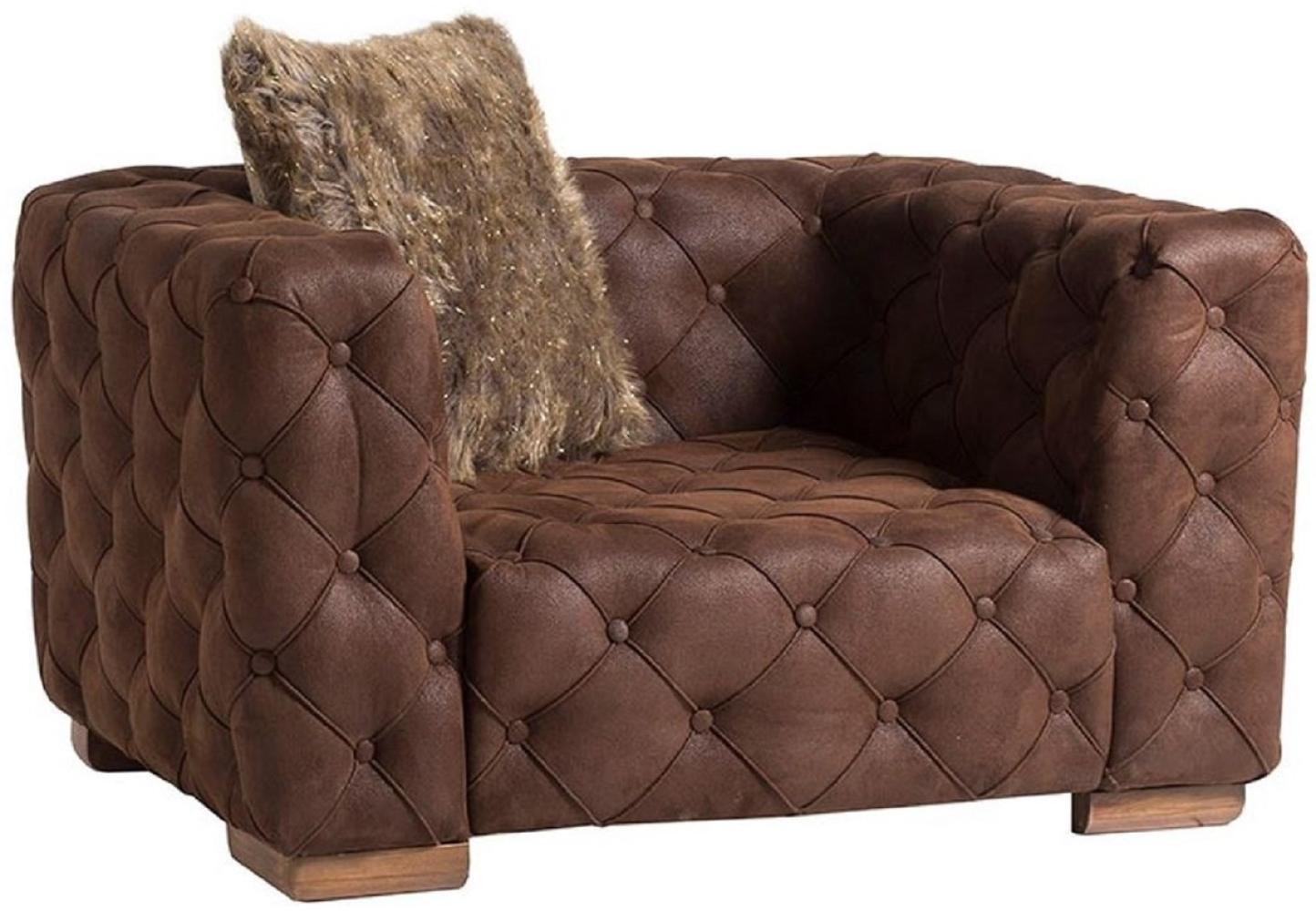 Casa Padrino Luxus Chesterfield Sessel Braun / Hellbraun 125 x 95 x H. 81 cm - Moderner Chesterfield Wohnzimmer Sessel - Luxus Chesterfield Wohnzimmer Möbel Bild 1