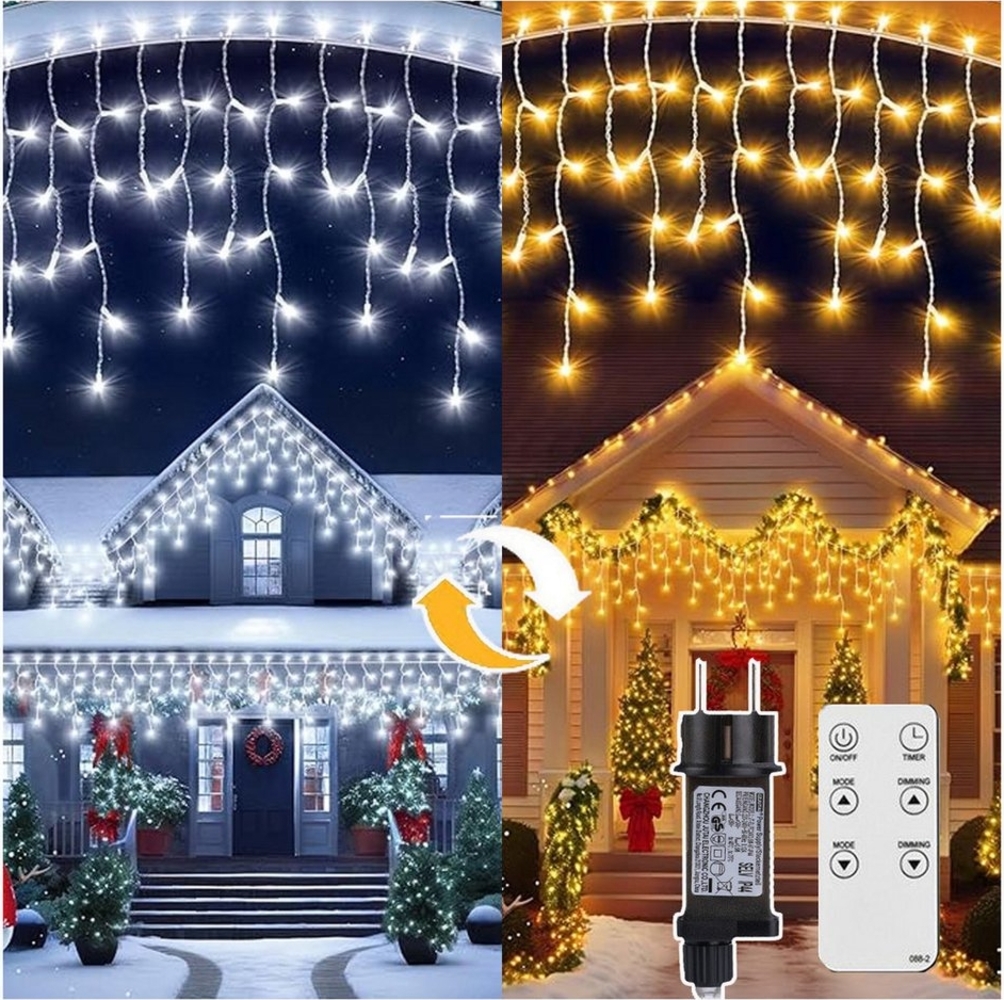 XERSEK LED-Lichterkette LED-Lichtervorhang Stern/Eiszapfen/Schneeflocke/Kugel/Regen Party Deko, 200-flammig, Eisregen Vorhang Lichterkette 3 Timer 10 Modi IP44 4 Dimmbar 31 VDC Bild 1