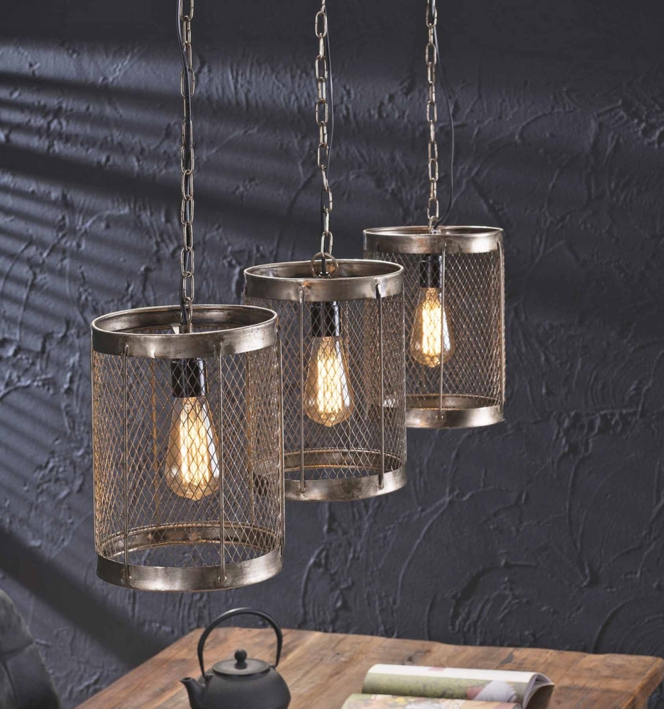 Pendelleuchte Hängeleuchte BO mit 3 Schirmen Nickel Antik Optik Bild 1