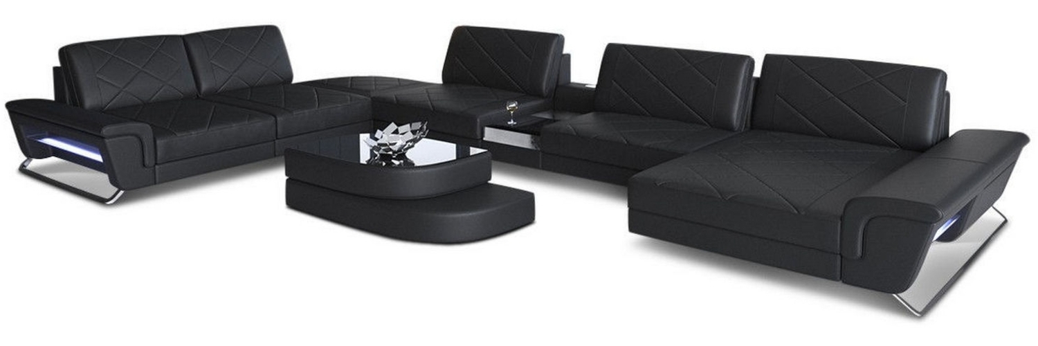 Sofa Dreams 'Bari U XXL' Wohnlandschaft, Schwarz, Echtleder, 89 x 329 x 456 cm, Rechts Bild 1