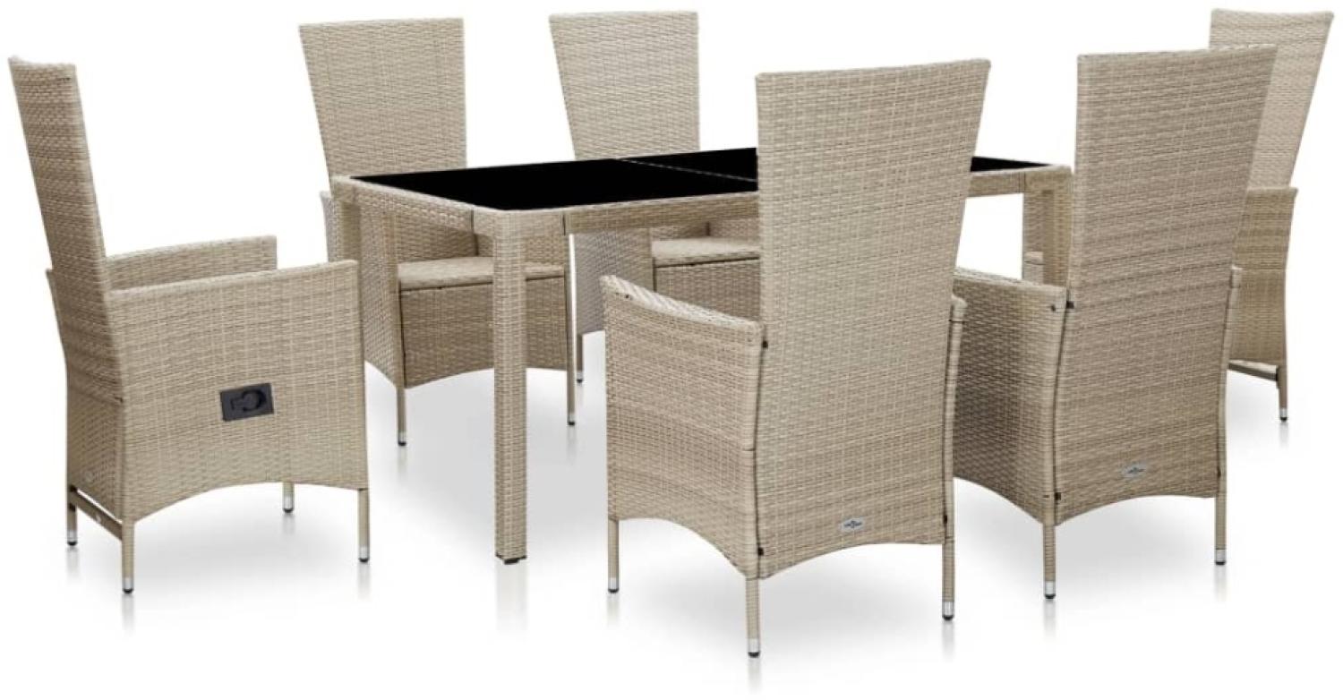 vidaXL 7-tlg. Garten-Essgruppe mit Auflagen Poly Rattan Beige 46040 Bild 1