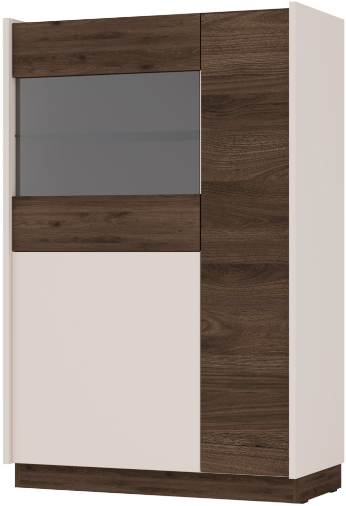 Selsey 'Kobbe' Vitrine 3-türig, Beige / Nussbaum, ca. 130 x 85 x 40 cm Bild 1