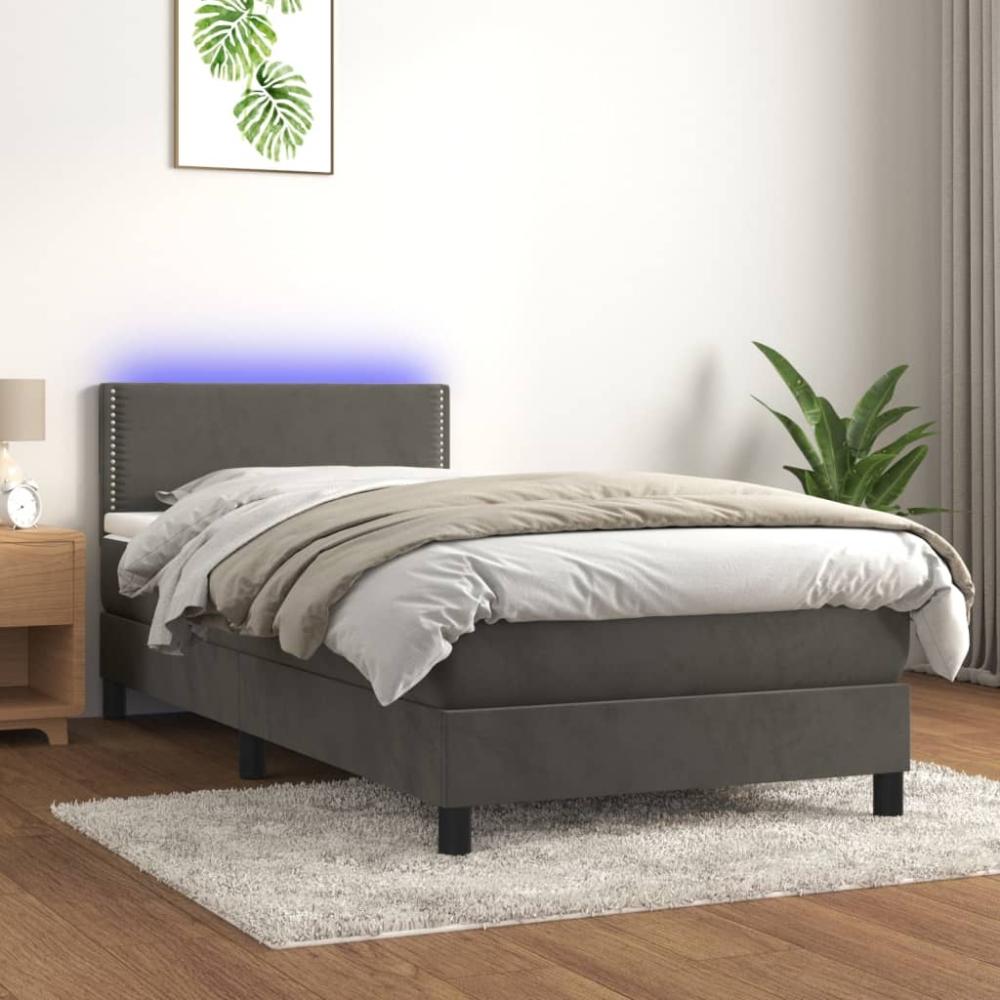 vidaXL Boxspringbett mit Matratze & LED Dunkelgrau 90x190 cm Samt 3134316 Bild 1