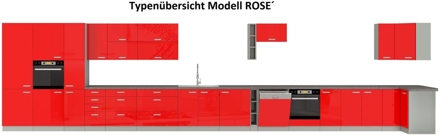 Küchen Hängeschrank 60 Glanz Rot Grau Küchenzeile Küchenblock Küche Rose Bianca Bild 1