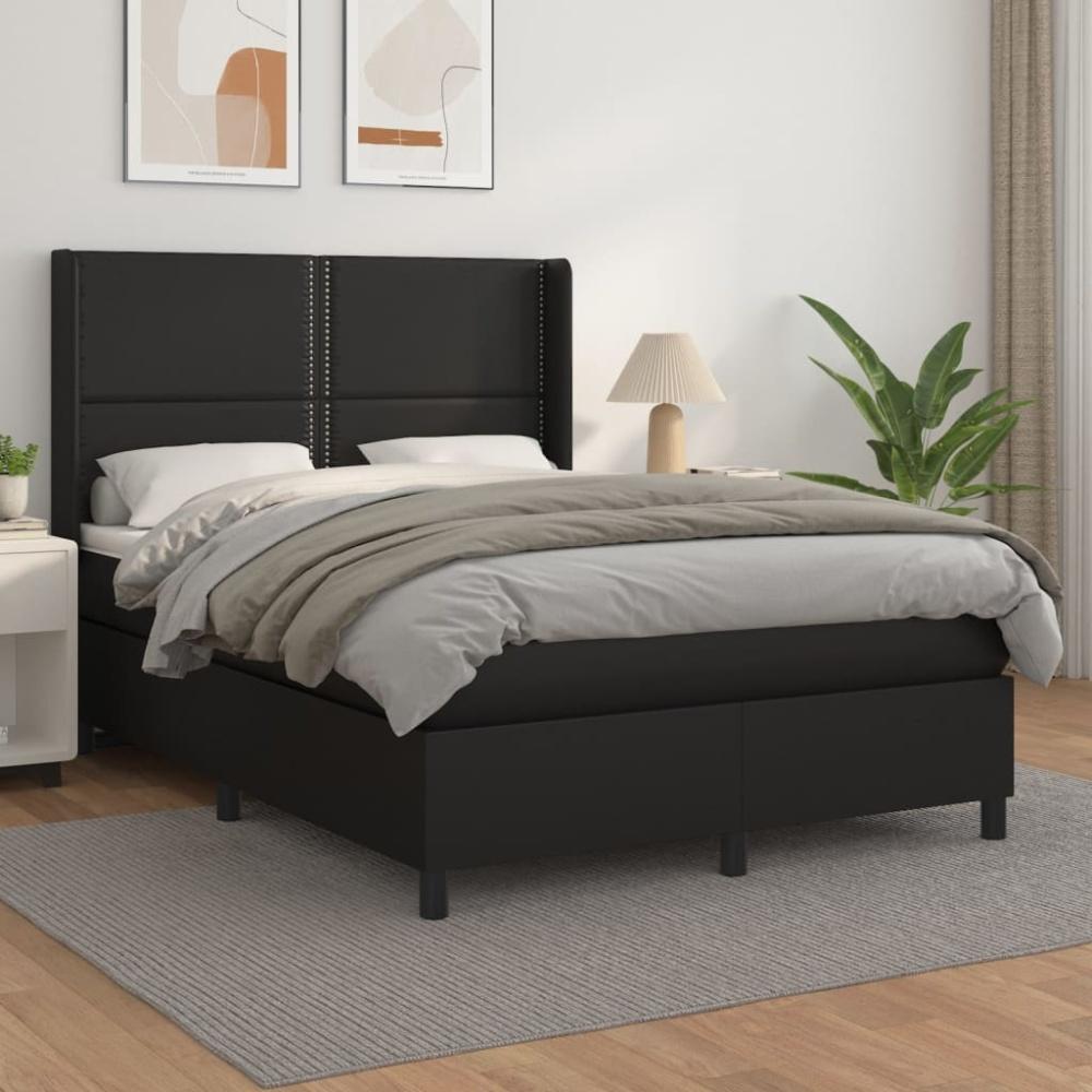 vidaXL Boxspringbett mit Matratze Schwarz 140x190 cm Kunstleder 3132435 Bild 1