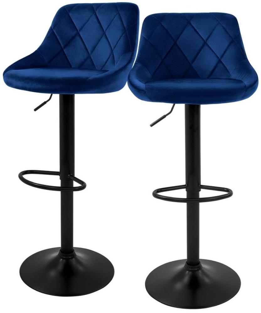 ML-DESIGN Barhocker Gepolsterter Barstuhl mit Rückenlehne und Fußstütze, 360° drehbar (Komplett-Set, 2 St), Drestuhl höhenverstellbar 62-82 cm, Blau, Bezug aus Samt Bild 1