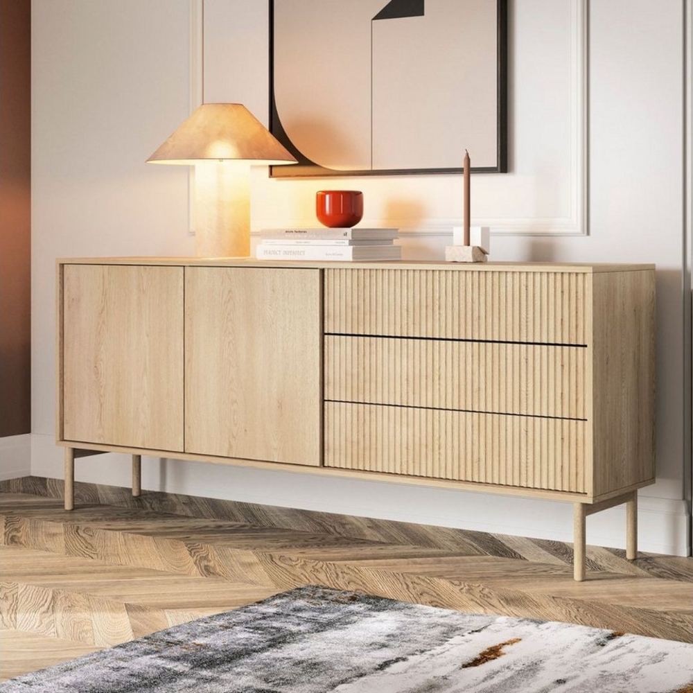 Compleo Kommode skandinavisch mit 3 Schubladen KOMO, Möbelfarbe:Eiche cremona Bild 1