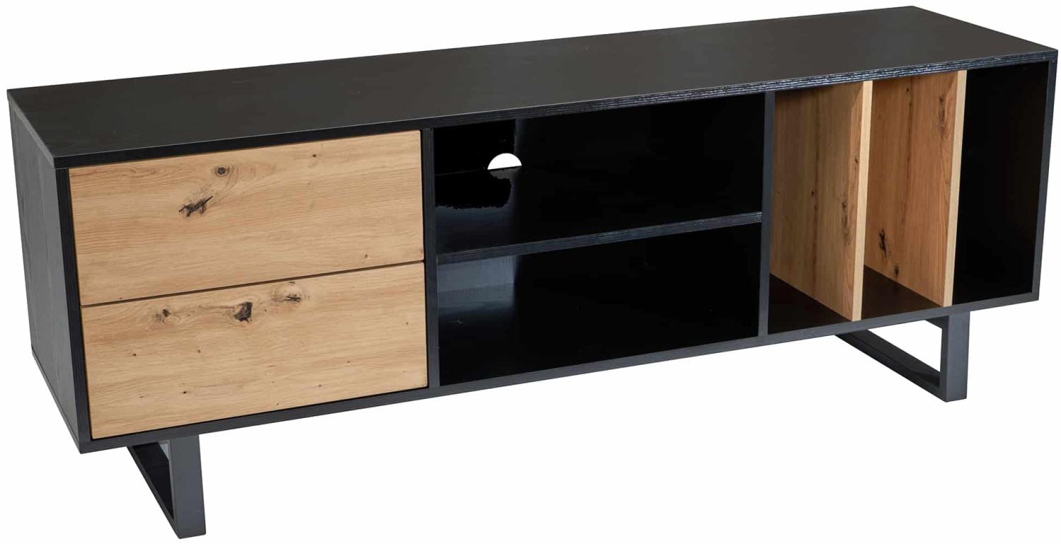 Lowboard Schwarz mit Eiche-Dekor 150x55x40 cm TV-Kommode Modern Bild 1