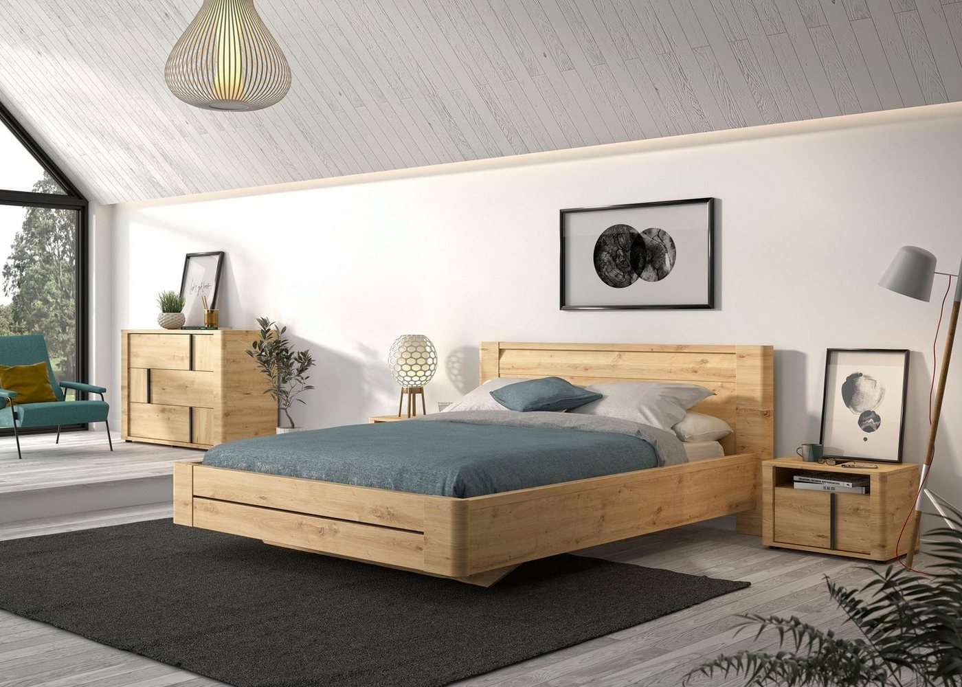 Gami Schlafzimmer-Set Confidence, (4-tlg, Bett, 2x Nachttisch und Kommode), aus Kiefernholz, mit Bett, 2x Nachttisch und Kommode Bild 1