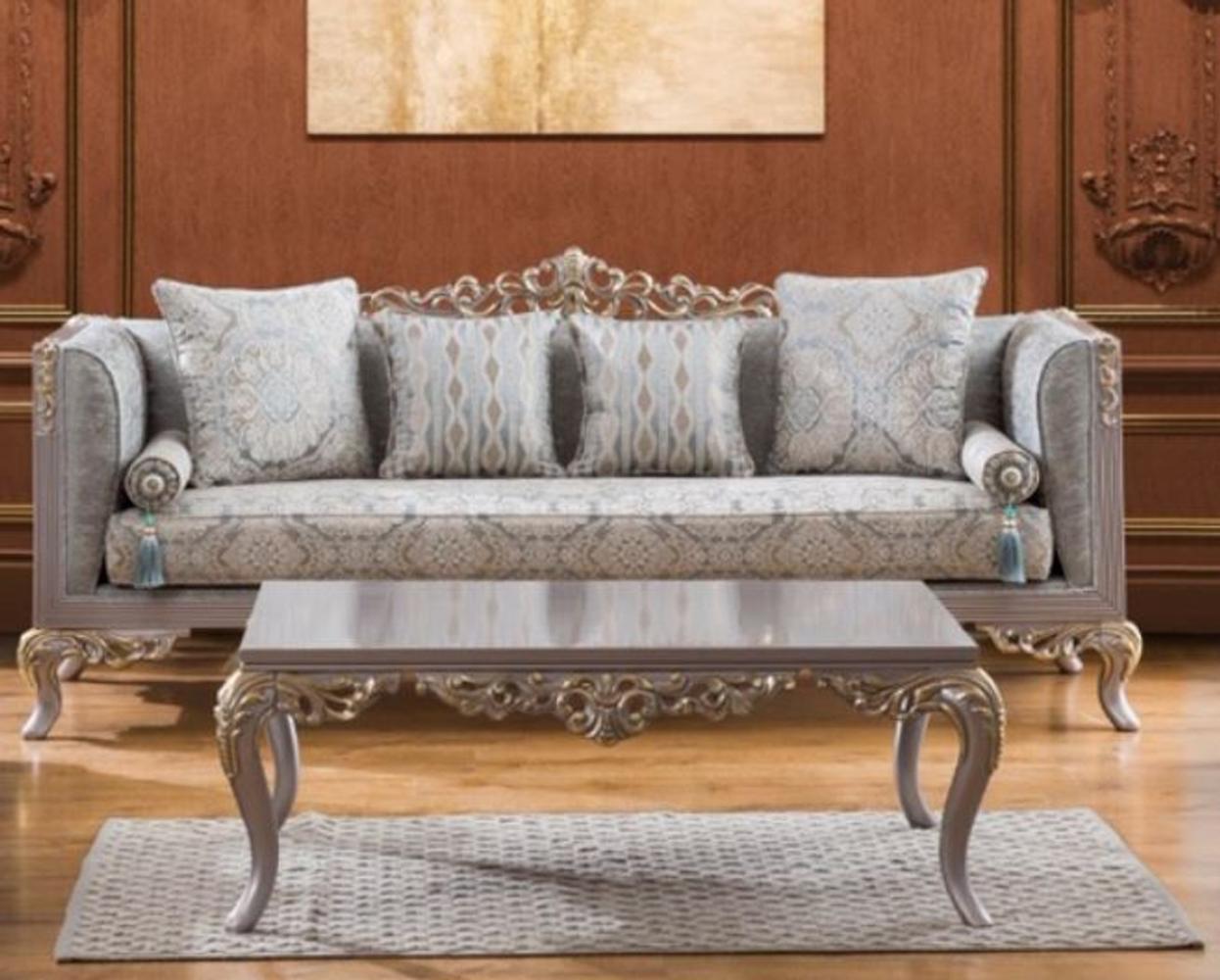 Casa Padrino Luxus Barock Couchtisch Silber / Gold 124 x 95 x H. 48 cm - Edler Wohnzimmertisch im Barockstil - Barock Möbel Bild 1
