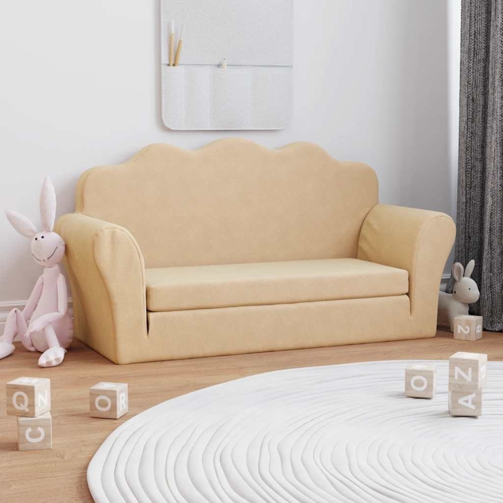 vidaXL Kinder-Schlafsofa 2-Sitzer Creme Weicher Plüsch 357061 Bild 1