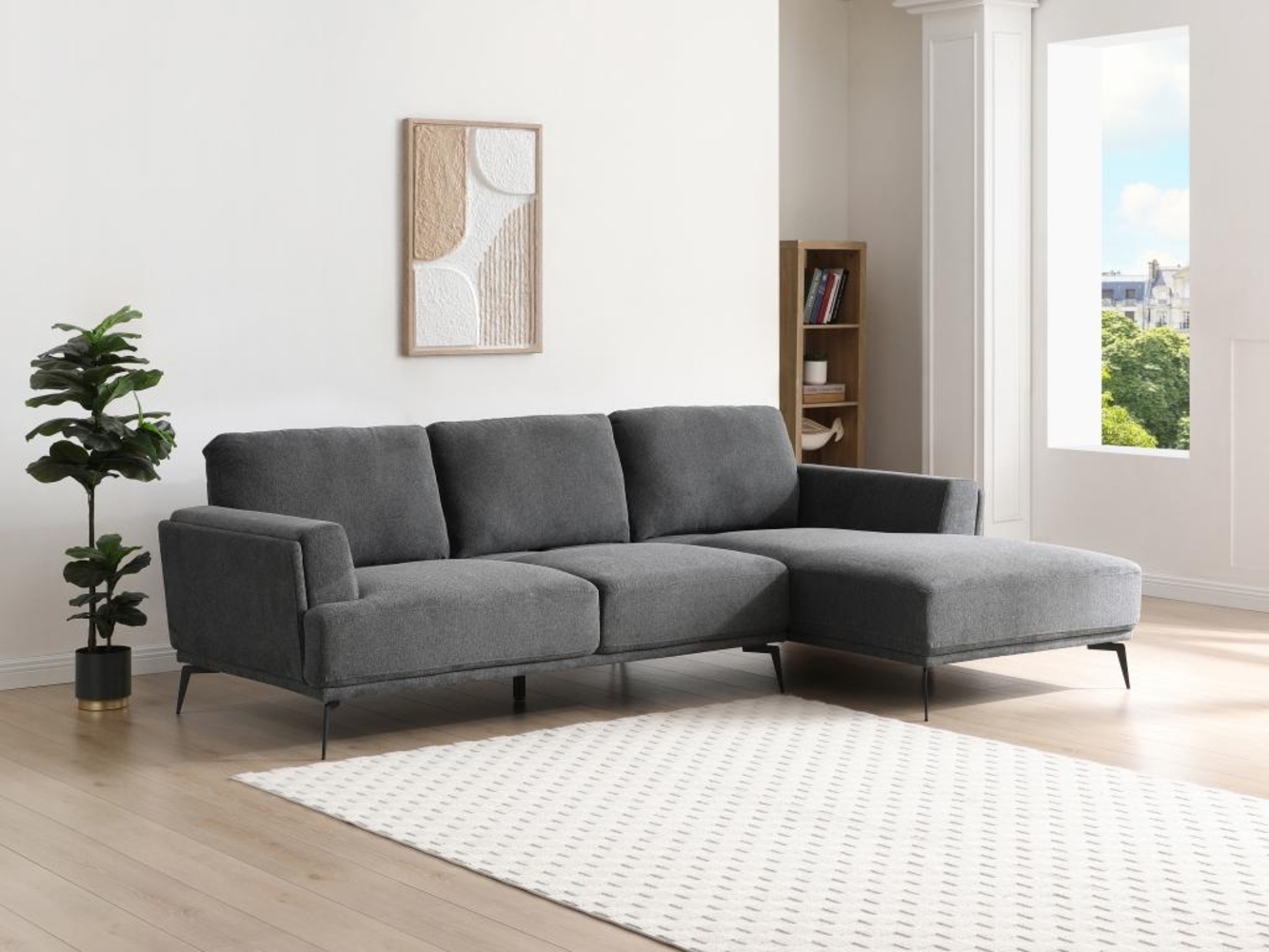 Vente-unique - Ecksofa mit verstellbarer Rückenlehne - Ecke rechts - Strukturstoff - Anthrazitgrau - ARSODA Bild 1