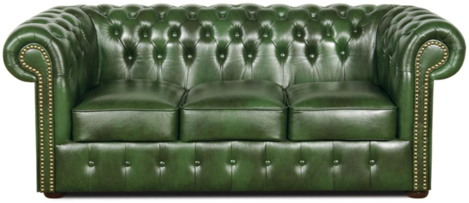 Casa Padrino Chesterfield Echtleder 3er Sofa Grün 200x90 x H. 78 cm Bild 1