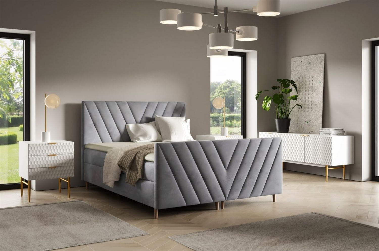 Boxspringbett Schlafzimmerbett CARLITO 160x220cm in Stoff Fresh Grau Bild 1