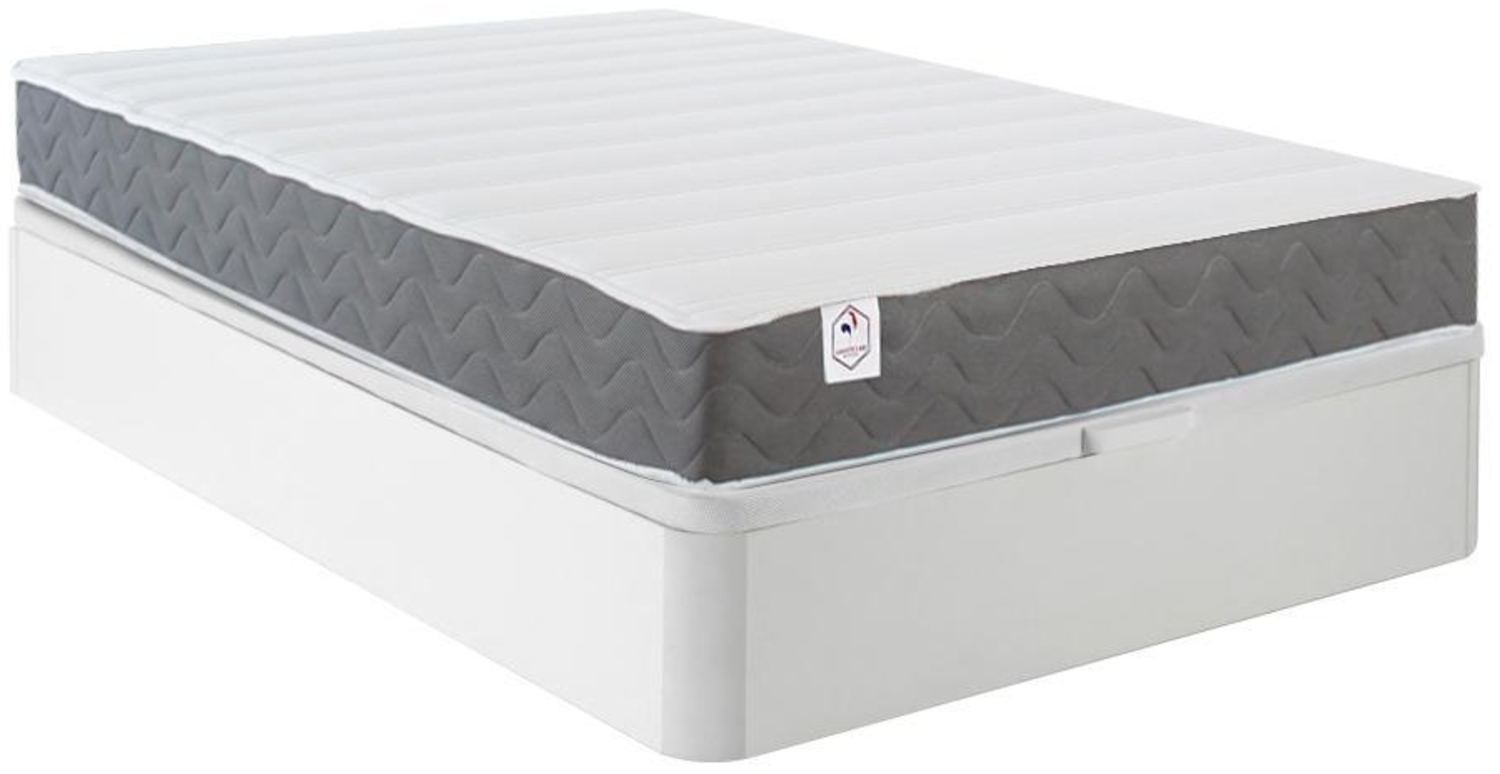 Vente-unique - Set aus Bettgestell mit Bettkasten mit Schublade + Matratze - 140 x 200 cm - HD-Memory-Schaum & atmungsaktiver 3D-Stoff - Stärke 18 cm - Weiß - HEAVEN von YSMÉE Bild 1