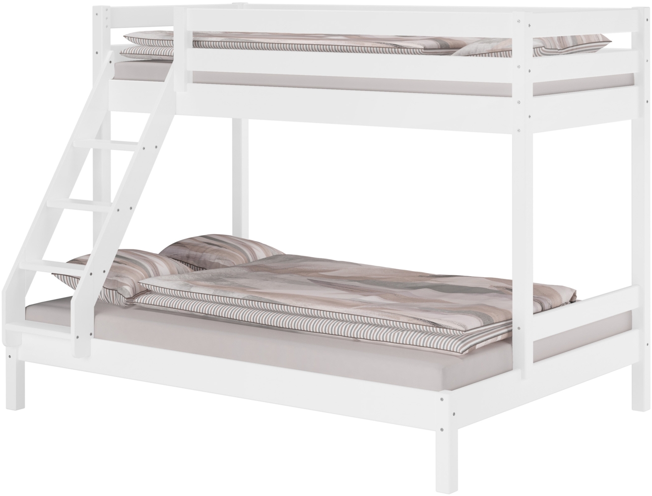 Doppel-Etagenbett 140x200 und 90x200 Erwachsenen-Stockbett Kiefer Massivholz weiß V-60.18W-09-14Rollrost und Matratze inkl. Bild 1