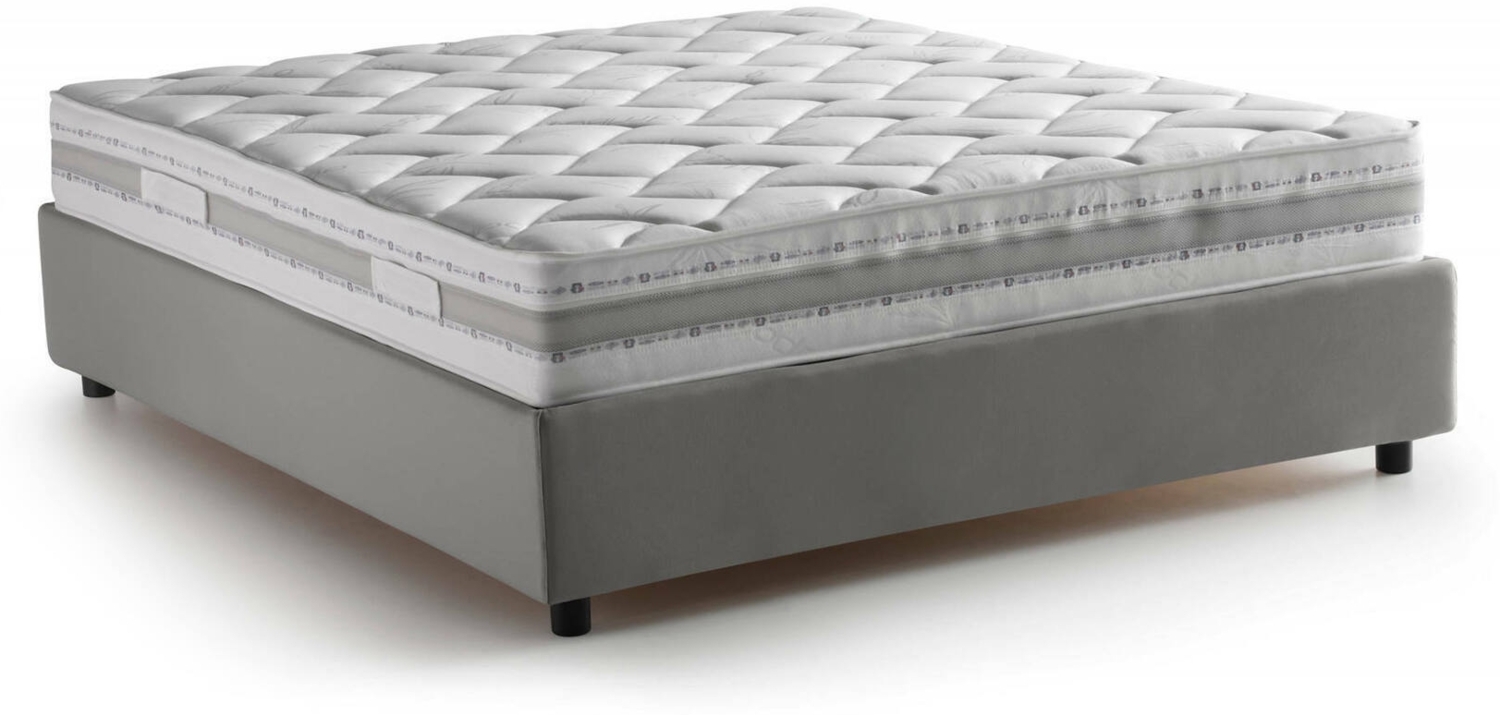 Dmora Doppelbett Alaksir, Bettkasten aus Stoff, Frontöffnung, inklusive Matratze 140x200 cm, 100 % Made in Italy, Grau Bild 1