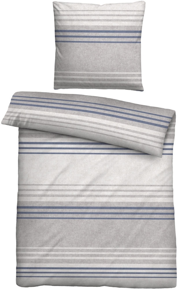 biberna Melange-Flanell Bettwäsche 0840516 QUERSTREIFEN, blau, 1x 155x220 cm + 1x 80x80 cm Bild 1