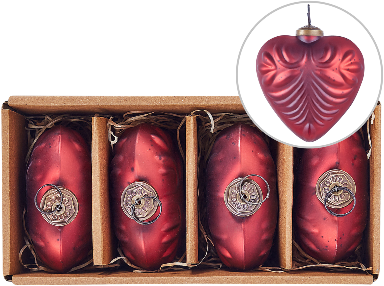 Weihnachtskugel 4er Set FERIABLE Glas Rot Bild 1