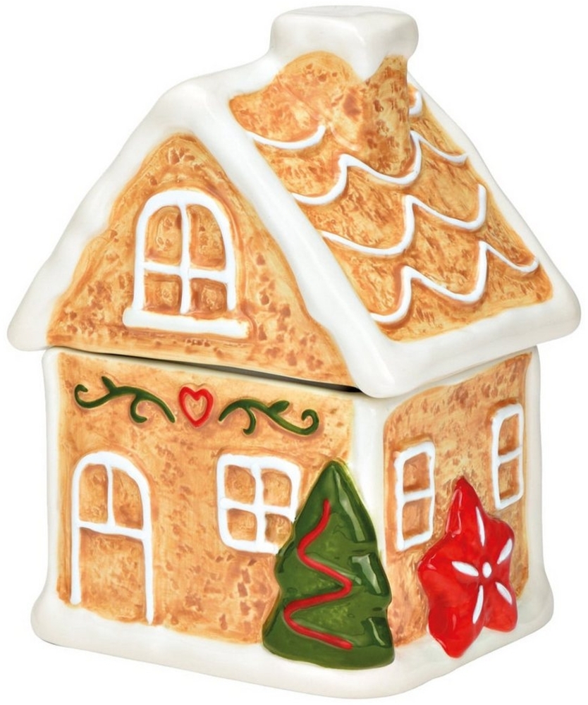 matches21 HOME & HOBBY Vorratsdose Keramik-Dose als Weihnachten Lebkuchenhaus Keksdose 12 x 16 cm, Keramik, (1-tlg), Eckige Aufbewahrungsdose als bunte Plätzchendose Gebäckdose Bild 1