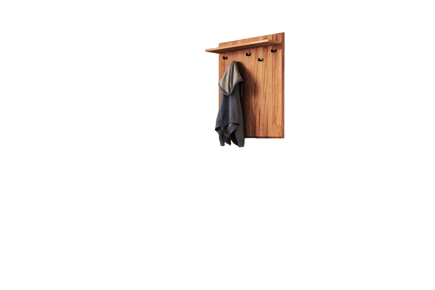 Hängegarderobe Seiba Kernbuche massiv 77x20x90 mit 5 schwarzen Metallhaken Bild 1