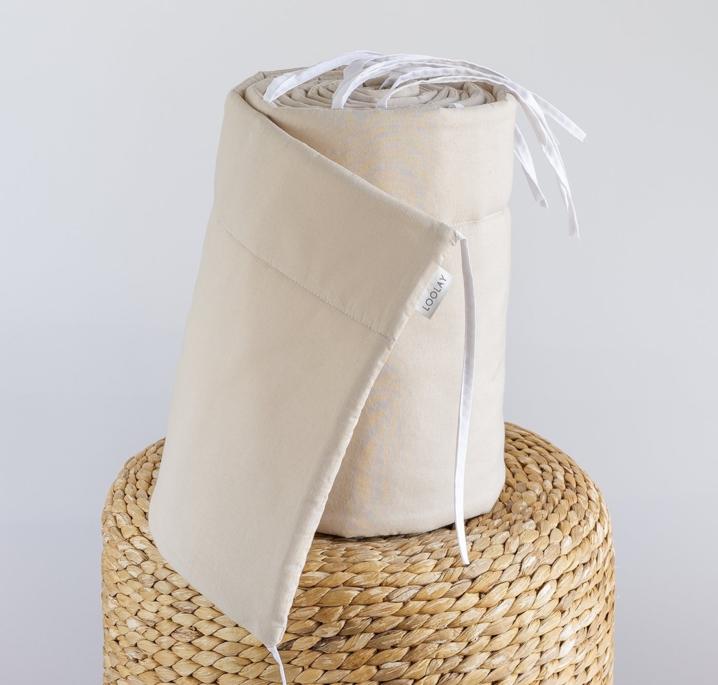 Loolay Bettnestchen BEIGE, GRAU, WEIß, ROSA Babybett BETTUMRANDUNG 420, 360, 210, 180x30cm, (Babynest Babyausstattung Kopfschutz Bettwäsche für Baby, 100% Baumwolle Babybett Bettschutzgitter Umrandung), LOOLAY® - 100% Europäische Stoffe und Kleinserien... Bild 1