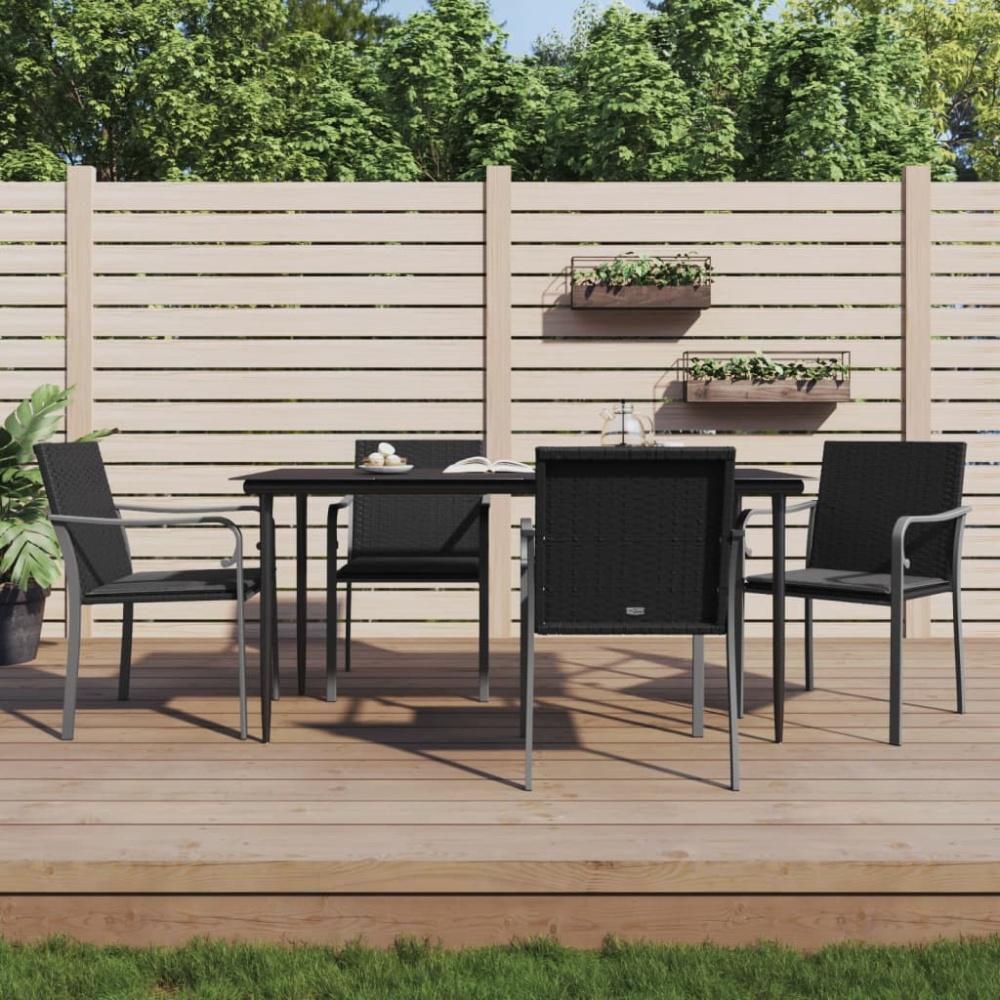 vidaXL Gartenstühle mit Kissen 4 Stk. Schwarz 56x59x84 cm Poly Rattan 3187075 Bild 1