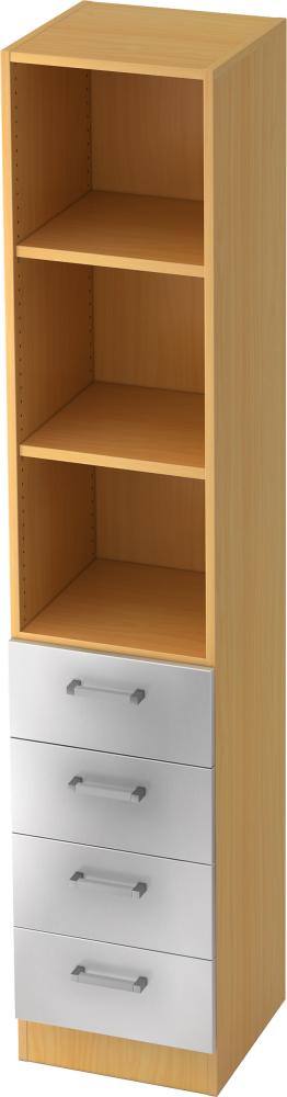 bümö office Aktenschrank Regal mit Schubladen, Büroschrank schmal aus FSC-Holz, 40cm breit in Buche/Silber - Aktenregal & Schubladenschrank mit Chromgriffen, Büro Möbel Schrank System, 7600-6-S-CE Bild 1