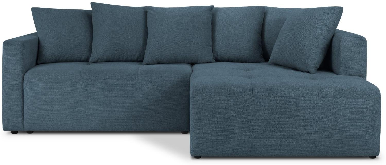 Micadoni Ecksofa mit Bettfunktion und Box Elie 4-Sitzer Rechts Strukturierter Stoff Blau Bild 1