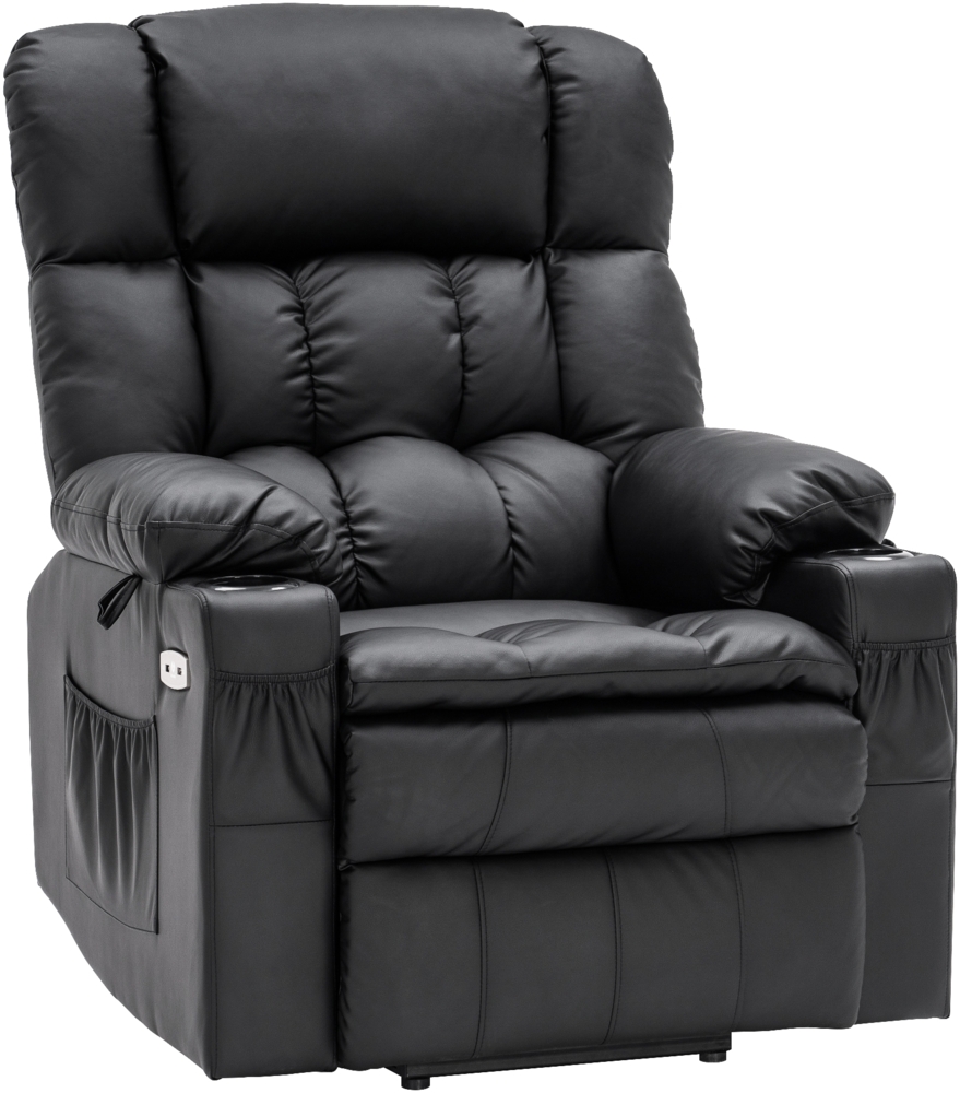 MCombo Elektrische Aufstehhilfe Relaxsessel 7546, mit 3 Motoren, Kopfstütze Rückenlehne und Fußstütze getrennt verstellbar, Liegeposition bis 165 Grad, Kunstleder, Schwarz, 100 x 86 x 112 cm Bild 1