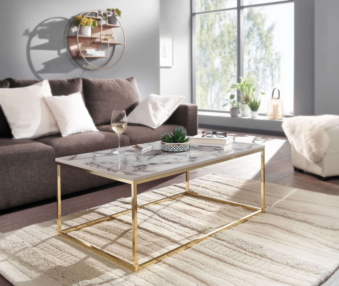 Couchtisch 100x60x40 cm mit Marmor Optik Weiß / Gold Bild 1