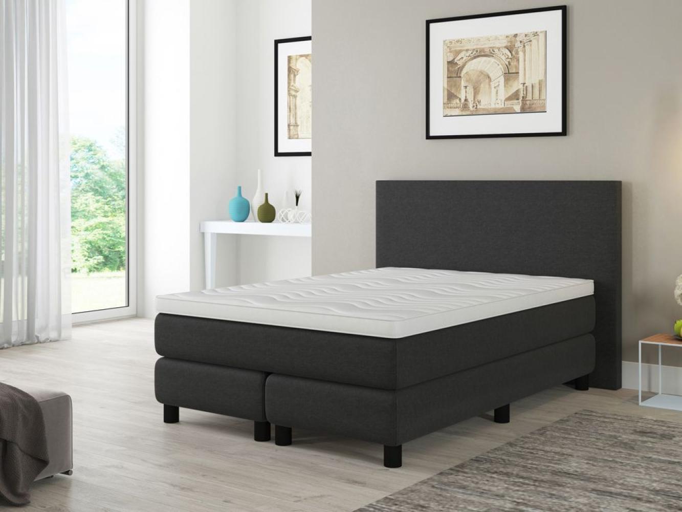 Boxspringbett Florenz. 140x200cm. Lederoptik anthrazit. Härtegrad 3. mit Topper Bild 1