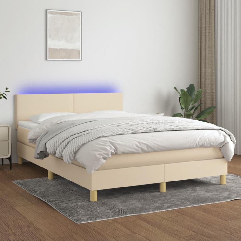 vidaXL Boxspringbett mit Matratze & LED Creme 140x190 cm Stoff 3133554 Bild 1