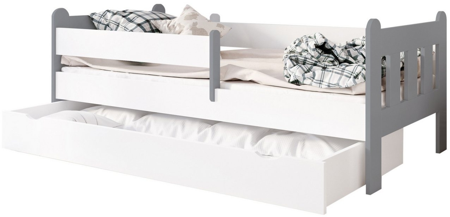 Kids Collective Kinderbett 80x160, 80x180, 90x200 cm mit Schublade, Rausfallschutz & Lattenrost, in weiß-grau 80x160 cm Mädchen Jungen Bett, optional mit Matratze Bild 1