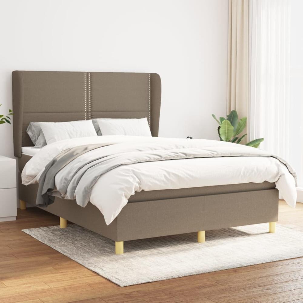 vidaXL Boxspringbett mit Matratze Taupe 140x190 cm Stoff 3128441 Bild 1