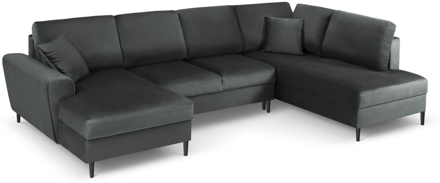 Micadoni 7-Sitzer Samtstoff Panorama Sofa Rechts mit Box und Schlaffunktion Moghan | Bezug Dark Grey | Beinfarbe Black C... Bild 1