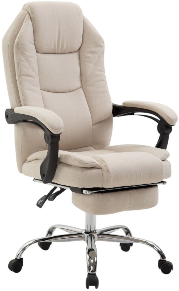 DELUKE® Bürostuhl MEDHA Stoff - 114x67x64, Creme Stoff Metall in Chromoptik Gestell ergonomische Bürostühle Homeoffice Stuhl mit Rollen Bild 1