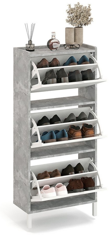 KOMTO Schuhschrank Madrid 3 Schmal Schuhregal Geschlossen mit 3 Klappen Einfache Montage Shoe Cabinet 55 x 25 x 124 cm (BxTxH) Bild 1