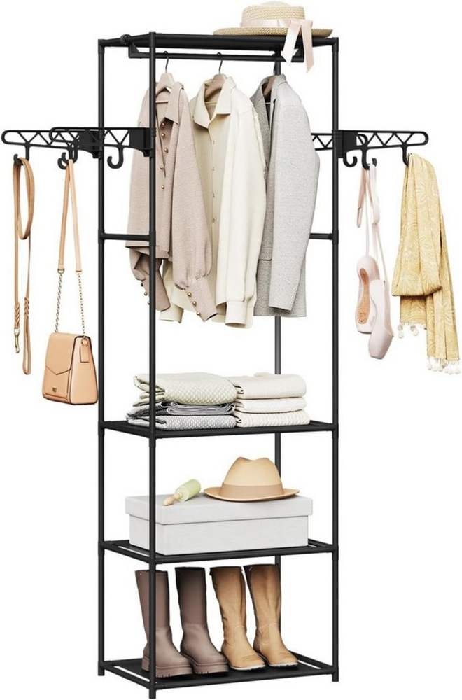 Woltu Kleiderständer, Garderobe offen, mit Kleiderstange Ablagen Haken, freistehend Bild 1