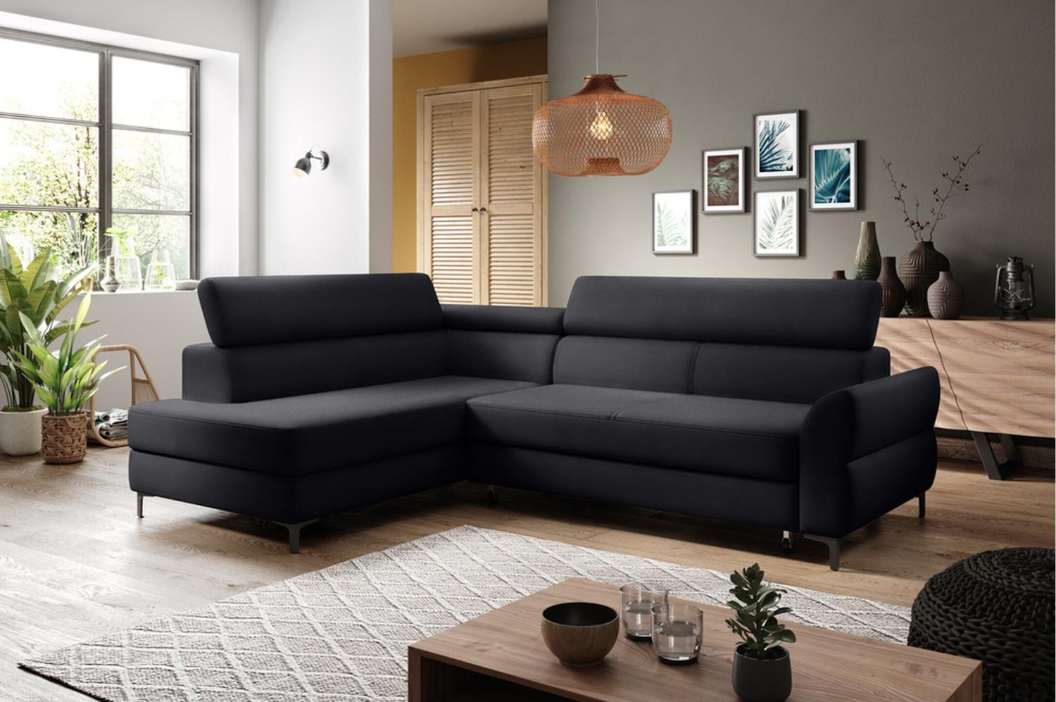 Stylefy Remondini Ecksofa Velours Schwarz Links Bild 1